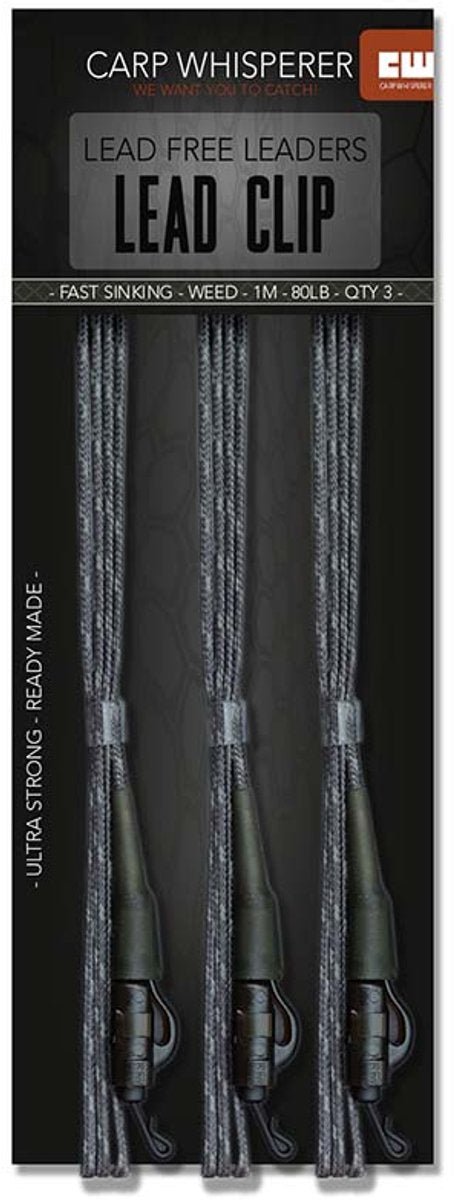 Olověný klip s návazcem - hotový - 100 cm - zelený s řasami